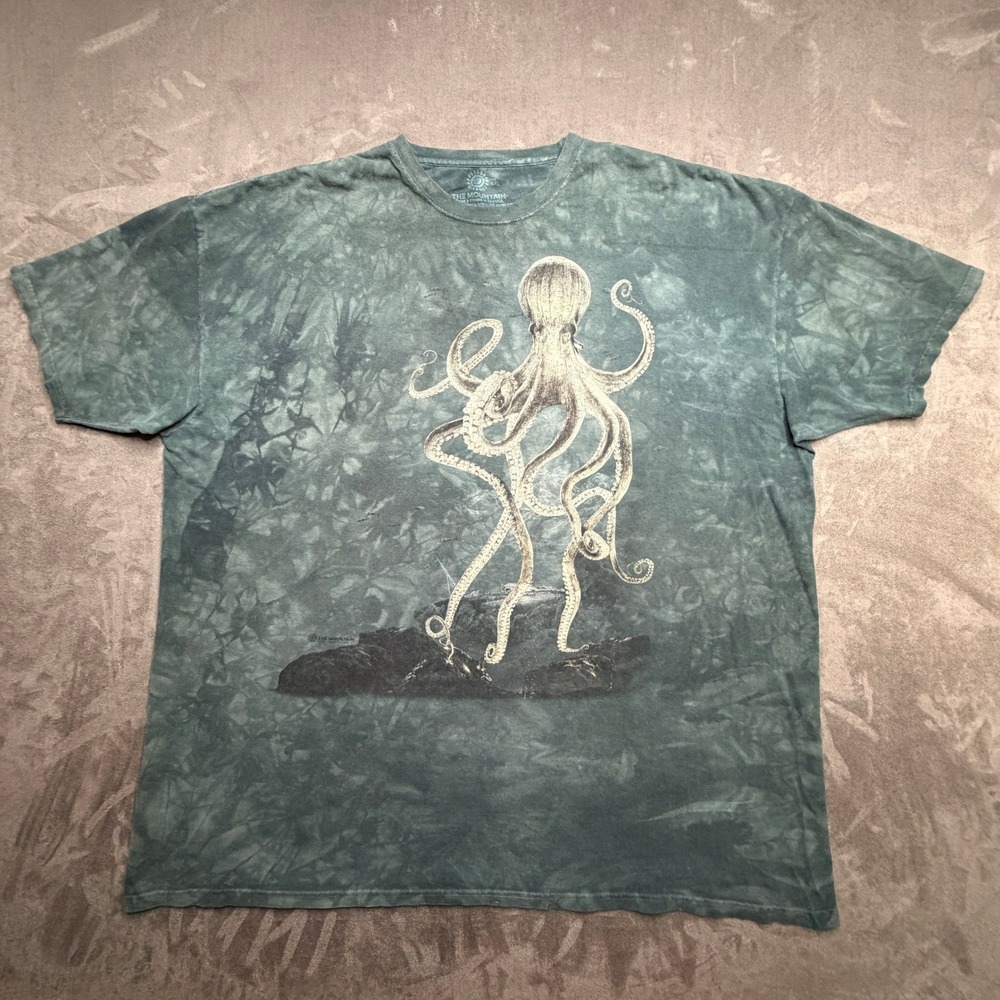 The Mountain T-Shirt Mens 4XL Green Tie Dye Octopus Graphic Short Sleeve Tee Sea